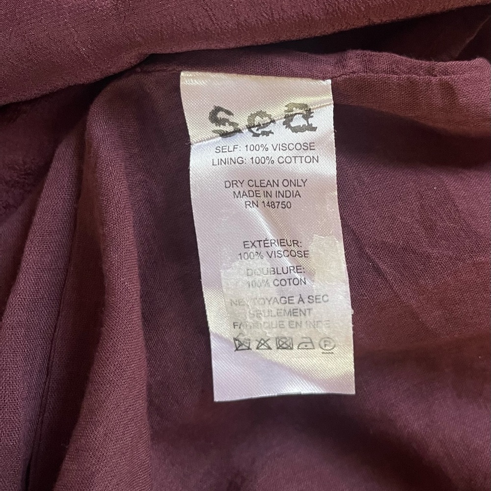 NWT Sea New York Maroon/Plum Poppy Pintuck Tassel Layered Midi Dress Sz 2 - Picture 12 of 15